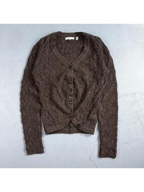 Vince Wool Cashmere Sweater Size XS Brown Cardigan Alpaca Chunky Knit